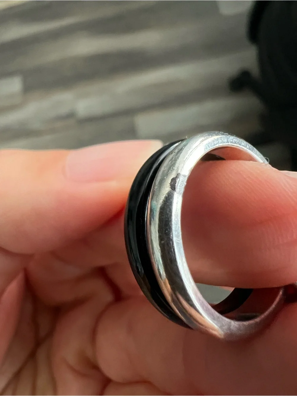 Georg Jensen Onyx and Silver Cross Detail Ring size 7.5-8